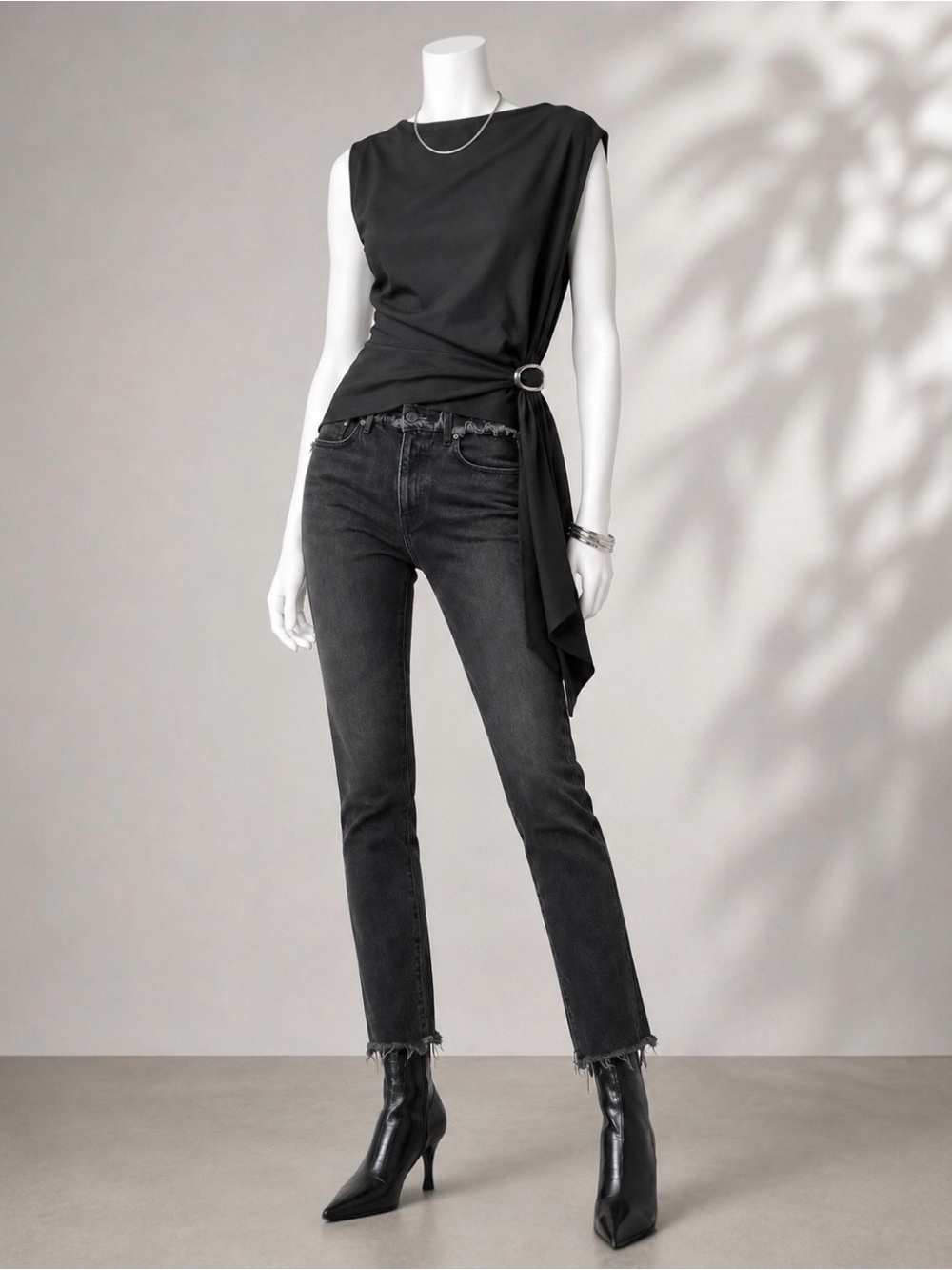 Reformation Cigarette Jeans 29 Raw Hem  mBlack Cropped Distressed High Rise